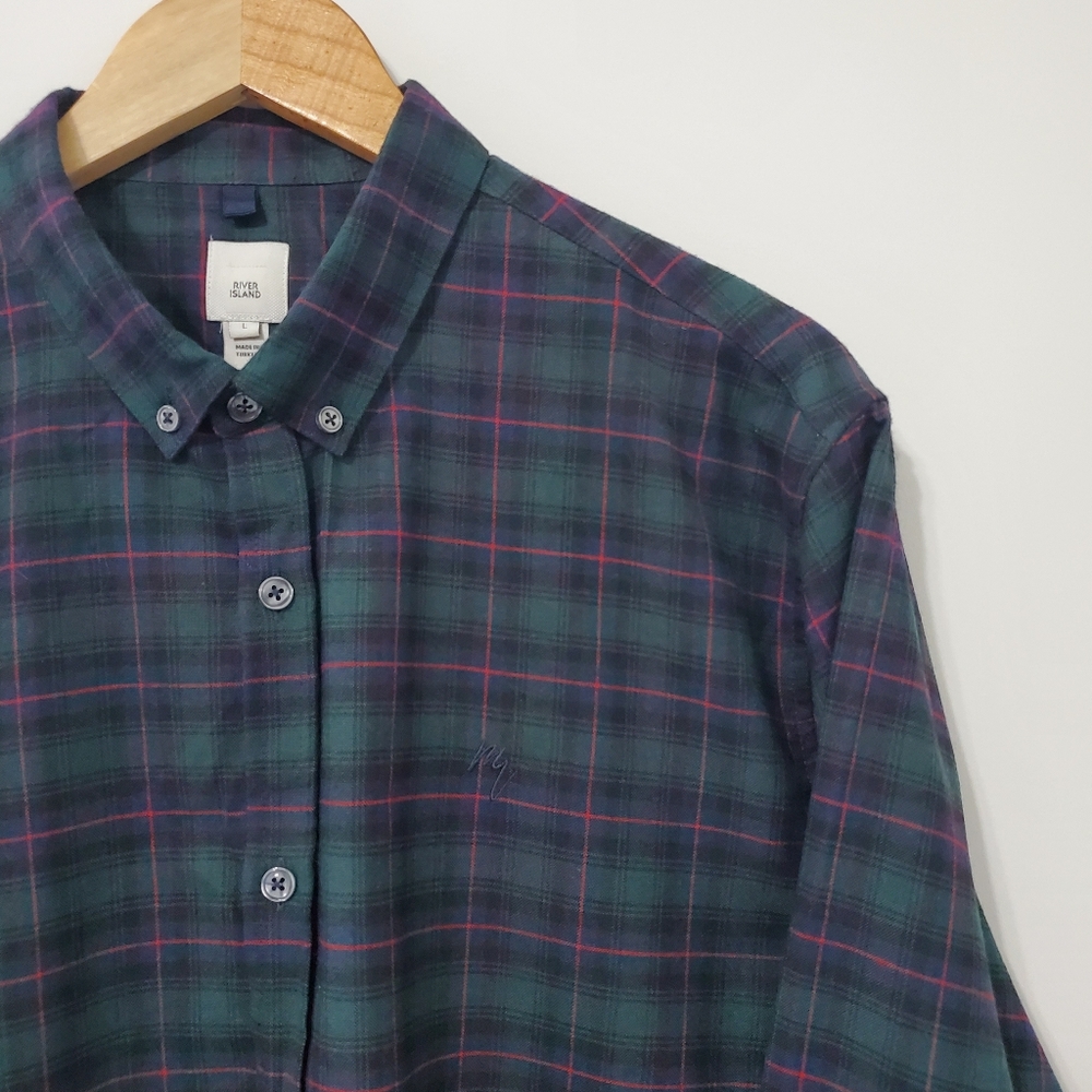 River Island Tartan Plaid Flannel Shirt Mens Large